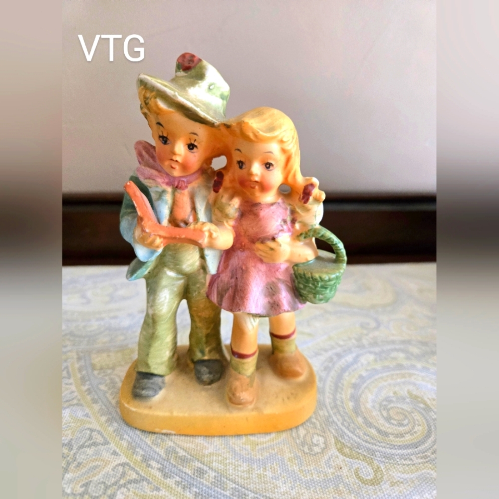 Vintage Hand Painted Ceramic German Boy Girl "The Strollers" Figurine